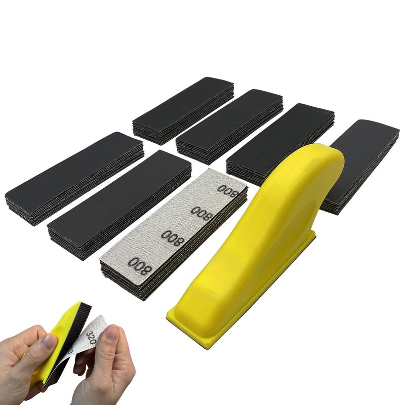 AutKerige Micro Detail Sander with 70PCS Sandpaper-Grit 180 240 320 400 600 800 1000, 3.5   x 1    Mini Sander Kit with Hook and Loop Sanding Strips for Craft, Wood and Small Space Polish Sanding Works - Image 1